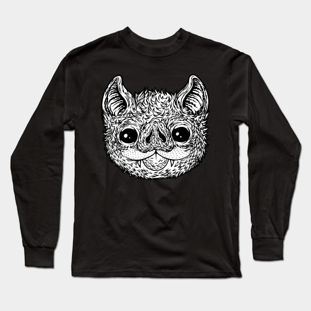 Bat Face b/w Long Sleeve T-Shirt by flynnryanart